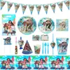 Moana Moana Tema Fiesta de Cumpleaños Vajilla Mantel Plato de Papel Banderín de Tirar Papel de Seda Taza de Papel Set de Decoración