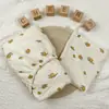 Funda de Cama de Dos Piezas de Tela Creada Transfronteriza Hilo de Algodón para Bebé Color Sólido Cubierta Completa para Cama de Bebé Sábana de Cama Transpirable de Hilo de Algodón de Doble Capa