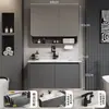 Gabinetes de baño de aluminio tipo panal SPC color blanco crema con esquinas redondeadas combinación de gabinete para lavabo de cerámica lavabo
