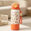 Taza de Acero Inoxidable Portátil para Exteriores con Correa de Transporte, Nuevo Estilo con Forma de Corazón, Estampado de Leopardo, Doble Capa, Aislada al Vacío, con Popote