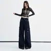 Jeans casuales de estilo americano azul marino transfronterizos con bolsillos tridimensionales para mujer, nuevo modelo de principios de otoño 2026 con diseño de múltiples tachuelas
