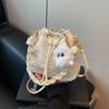 Bolsa Pequeña Casual Tejida con Cordón de Rayas Arcoíris para Mujer 2024 Nueva Bolsa de Hombro Combinable Estilo Occidental Bandolera Tipo Cubo