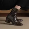 Botas Cuadradas Elásticas Versátiles de Otoño e Invierno Uso Transfronterizo Suela Suave Cuadrado Silencioso Adelgazantes Retro Cremallera Trasera Botas de Moda para Mujer