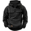 Nueva Sudadera con Capucha de Color Sólido para Hombre de Primavera y Otoño para Comercio Electrónico Transfronterizo, Chaqueta Sudadera Deportiva Juvenil Europea y Americana con Múltiples Bolsillos y Parche de Cuero