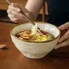 Serie Kraft Amarilla Cerámica Estilo Japonés Tazones y Platos para Comedor para Uso en Casa, Tazones para Fideos, Platos, Vajilla Esmaltada en Horno para Exportación Transfronteriza