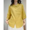 Opcional multicolor verano algodón y lino manga media color liso camisa top manga corta mujer temporada nuevo versátil cárdigan de cinco mangas