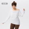 Top de Yoga Talla Plus para Mujer con Mangas Largas, Diseño Hombros Descubiertos, Ceñido a la Cintura, Top Deportivo Adelgazante con Fruncido en un Lado para Pilates y Fitness