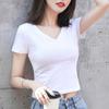 Camiseta de manga curta modal feminina verão fina seda gelo gola redonda elástico apertado cor sólida top meia manga máscara camiseta