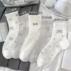 Calcetines de mujer para primavera y verano, calcetines transpirables de malla hueca hasta la pantorrilla con lunares, encaje y lazos, calcetines apilables largos estilo coreano ins