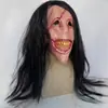 Cosplay Transfronterizo de Halloween Fantasma Femenino Sin Rostro de Cabello Largo y Cara Roja Máscara de Látex de Terror Capucha para Disfraz de Sala de Escape
