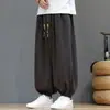 Calças Lanternas Estilo Chinês Masculinas Outono/Inverno Jacquard Chenille Corte Amplo Tamanho Grande Cordão Punho Calças Casuais
