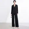 Conjunto de terno feminino Miyake: blazer elegante e calça reta solta, adequado para o trajeto diário profissional e uso casual, conjunto versátil de duas peças