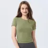 AMI MEDEA Ropa Deportiva Manga Corta Ajustada Running Sin Costuras Traje de Fitness Camiseta Corta Color Sólido Traje de Yoga Top para Mujer