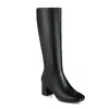 Botas de Mujer de Comercio Exterior Otoño e Invierno Punta Cuadrada Color Sólido Cremallera Lateral Tacón Grueso Tacón Alto Ajustadas Elegantes Botas Altas Botas de Mujer Botas hasta la Rodilla