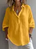 Camisa de Mujer de Algodón y Lino con Retazos, Manga Larga, Cuello en V, Corte Holgado, Estilo Primavera Nuevo, Transfronteriza Amazon 2026