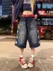 Shorts de Mezclilla Anchos Lavados con Estampado de Estrellas Estilo Streetwear Americano Talla Plus para Hombres y Mujeres, de Verano, Sueltos, Versátiles y Casuales