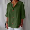 Novedad Primavera y Verano 2026 Amazon Transfronterizo Europeo y Americano Nuevo Estilo Camiseta Holgada para Mujer Cuello en V Algodón y Lino Botón Superior