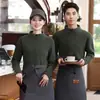 Roupas de Trabalho para Garçom de Catering Moletom de Manga Longa Hotel Hot Pot Churrasco Loja de Chá com Leite Supermercado Roupas de Trabalho Zíper Parcial Gola Alta