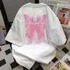 Camiseta de Manga Corta para Mujer con Diseño de Mariposa Graffiti Estampado de Letras 2026 Verano Nuevo Casual Holgada Cuello Redondo