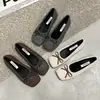 Primer Encuentro con la Sra. Ji: Zapatos Planos de Borrego 2026 con Punta Baja y Detalle de Moño, Punta Cuadrada, Parte Superior de Lana, Cálidos, Suela Suave, Cómodos, Versátiles Zapatos de Invierno