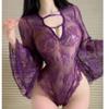 Pijama Sexy Sexy, Transparente Sexy de Pico Profundo Íntimos, Mangas de Campana de Encaje, Mono de No Quitarse, Tentación de Encaje
