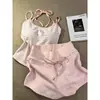 Estilo doce e sedutor, conjunto de pijama camisola rosa com bojo, novo conjunto de short e blusa para casa verão 2026, pode ser usado fora