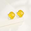 Pendientes de Plata S925 Portafondo Vacío para Mujer Lujo Accesible Japonés y Coreano Portafondo Vacío para Pendientes de Trébol de Cuatro Hojas Incrustado con Jade Calcedonia y Jade Hetian Portapendientes
