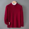 Suéter para Hombre de Cuello Medio con Cremallera 100% Lana Pura Hombres Grueso Cálido Casual de Negocios Tejido Invierno Nuevo Estilo