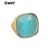 WT-R517 Anillo Abierto Cuadrilátero Vintage Clásico de Piedra Natural de Colores Chapado en Oro de 18k para Joyería de Hombres y Mujeres