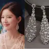 Aretes de Aguja Plateada con Borlas de Gota de Agua Incrustadas de Diamantes, Estilo Palacio, Nicho, Aretes Versátiles, Lujo Ligero, Venta al por Mayor de Aretes de Gama Alta