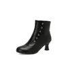 Botas com Rebites Combinação de Cores Bico Redondo Salto Médio Moda Botas Curtas Tamanho Grande Botas Femininas Transfronteiriças 7727
