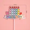 Balão Arco-Íris de Camada Dupla Feliz Aniversário Feliz Aniversário Decoração de Bolo Inserção Bandeira Colorida Inserção
