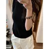 Camisole de Tricô Sem Mangas Khaki Chique Estilo Francês para Mulheres, Colete Vest Top Bonito de Alta Qualidade para o Verão, Fino