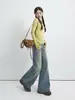 YECHUAN # Jeans de Campana Retro Nostálgicos Azules para Mujer, Estilo Americano Primavera y Otoño, Cintura Baja, Corte Delgado, Versátiles, Pantalones de Pierna Ancha para Chica Popular