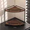 Prateleira Dupla de Madeira Maciça Retrô com Estrutura de Ferro Forjado Cor de Noz para Mesa de Escritório em Casa Prateleira Triangular Multifuncional
