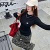 Cor Aveia 2026 Novo Suéter de Tricô de Manga Longa para Outono Inicial Feminino, Versátil Casual Gola Redonda Slim Fit Top