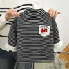 Nova Camiseta Base de Veludo Grossa Outono e Inverno para Crianças, Camiseta Térmica Meia-Gola, Moletom para Meninos e Meninas, Top Listrado
