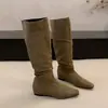 Botas Largas de Moda Otoño Invierno con Pliegues de Rodilla Apiladas, No por Encima de la Rodilla, Punta Cuadrada, 4 cm, Botas 2026 para Mujer, Estilo Nuevo Simple, Aumentan la Altura Interior
