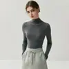 Lavável à Máquina ~ Camiseta de Lã Pura Tricotada Sem Costura Fio Yangtze Lã Pura para Mulheres, Corte Justo e Suéter para Camadas