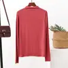 Camiseta Feminina Manga Longa Gola Alta Meia-Calça Estilo Coreano Outono 2021 Moda Casual Camisa Básica Top Comprimento Médio Modal