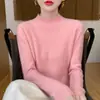 Suéter de lana cálido de punto con cuello semialto, modelo nuevo sin costuras, versátil para otoño e invierno, capa base de moda para mujer