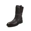 Botas Martin de couro macio de alta qualidade, coleção de inverno 2026, salto baixo grosso, design versátil de bico redondo, cabedal em couro genuíno, comprimento até a panturrilha, para mulheres