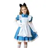 Fantasia de Performance Infantil Alice para Meninas de Halloween Avental Branco Adereço de Cabeça Azul Roupa de Empregada Vestido para Role-Playing