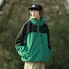 Chamarra con Capucha de Estilo Funcional Otoñal para Hombre, Bloques de Color, Holgada, Casual, Versátil, Top