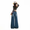 26 Jeans Nuevos de Moda para Mujer Sueltos Adelgazantes Pierna Ancha Americanos Doble Botón Lavados Desgastados Largo Hasta el Suelo Soporte Dropshipping