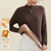 Camisa básica feminina de gola alta meia, mistura de lã, quente, manga longa, de alta qualidade, cor sólida, à prova de vento, top com forro de fleece