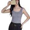 Outono e inverno de cor sólida de caxemira escovado quente ombro largo colete feminino desgaste interno e externo com almofada no peito estilingue assentamento camisa gola quadrada top