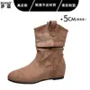 Botas Chelsea plataforma estilo retro Maillard em couro bovino para mulheres com cano enrugado, folgado, corte em V, botas finas