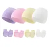Comercio Exterior Otoño e Invierno Conjunto de Gorro y Guantes Anti-Rayaduras para Bebé Recién Nacido Gorro de Punto de Color Sólido Gorro para Bebé Suministros para Bebé