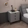 Lámpara de Foco Lujo Moderno Pizarra Cuero Mesita de Noche Gabinete de Tres Cajones Cama de Celebridad de Internet de Gama Alta Italiana Mesita de Noche de Madera Maciza